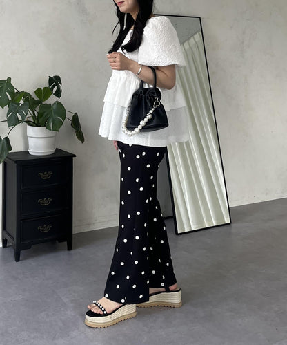 中壓褶圓點闊腿褲