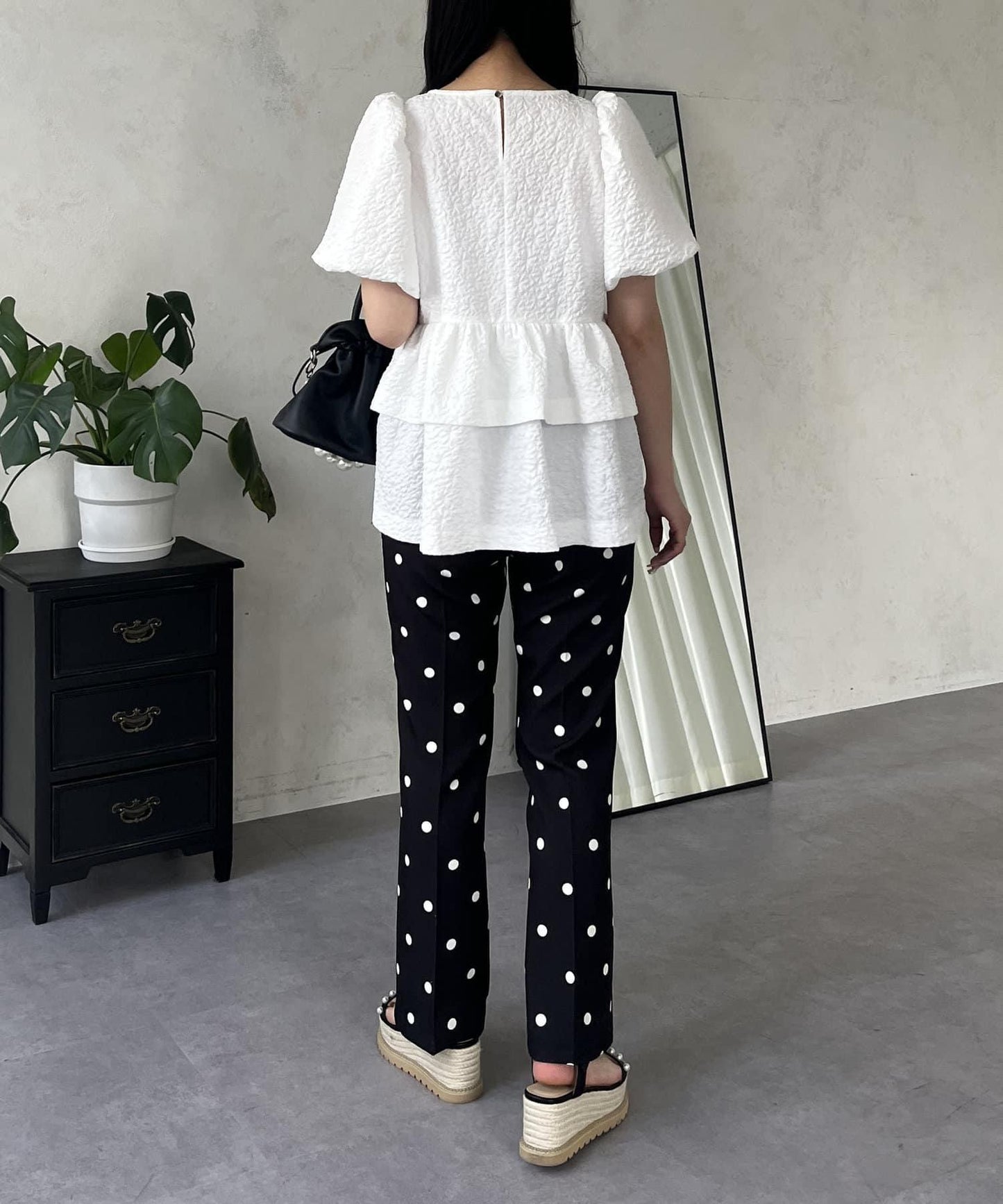 中壓褶圓點闊腿褲