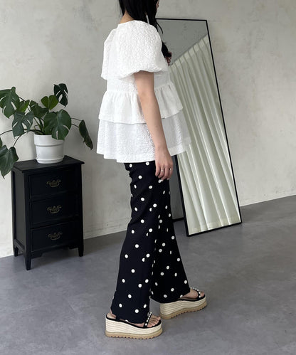 中壓褶圓點闊腿褲