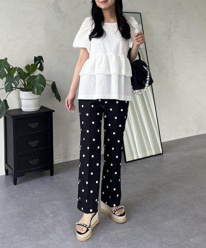 中壓褶圓點闊腿褲