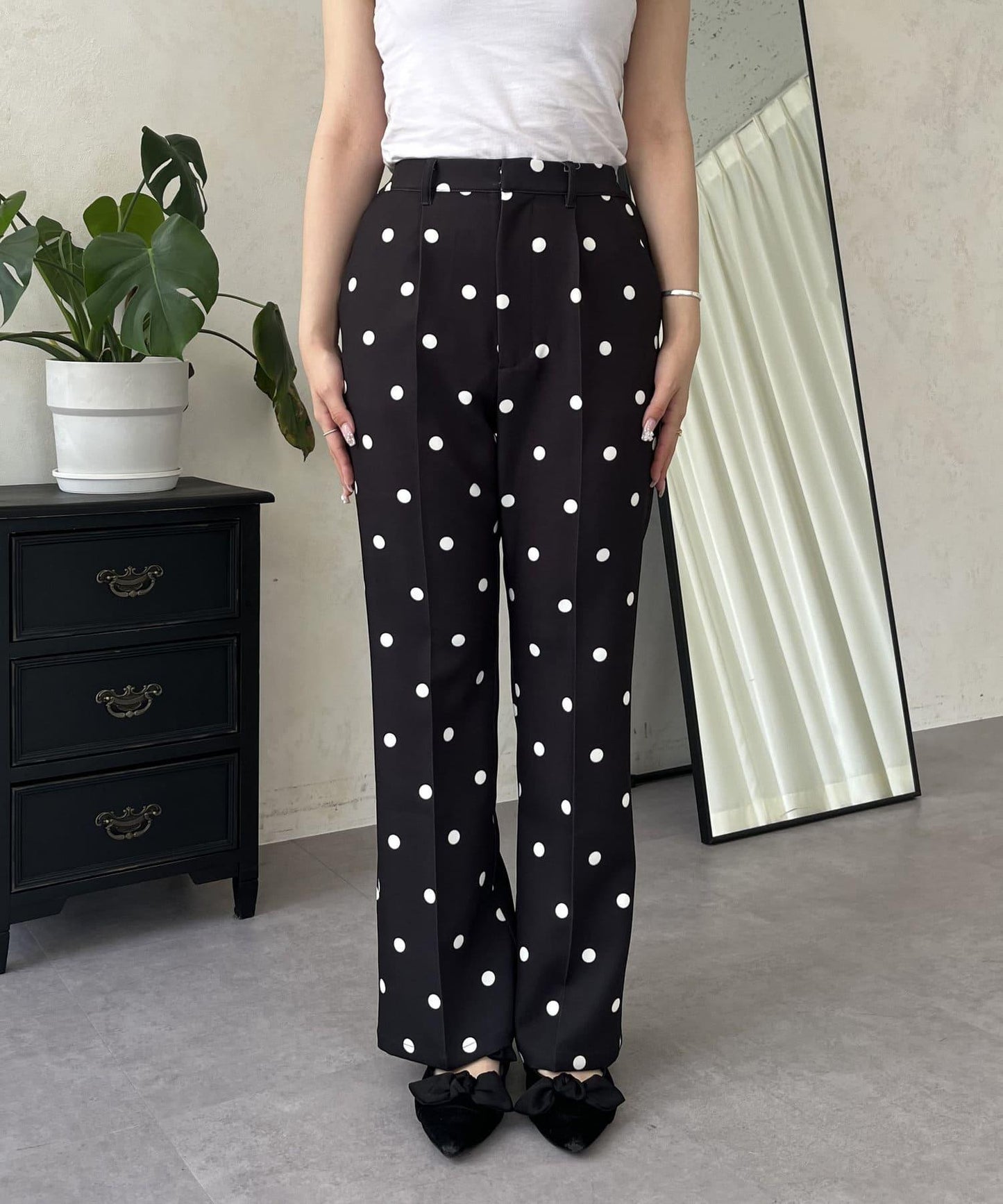 中壓褶圓點闊腿褲