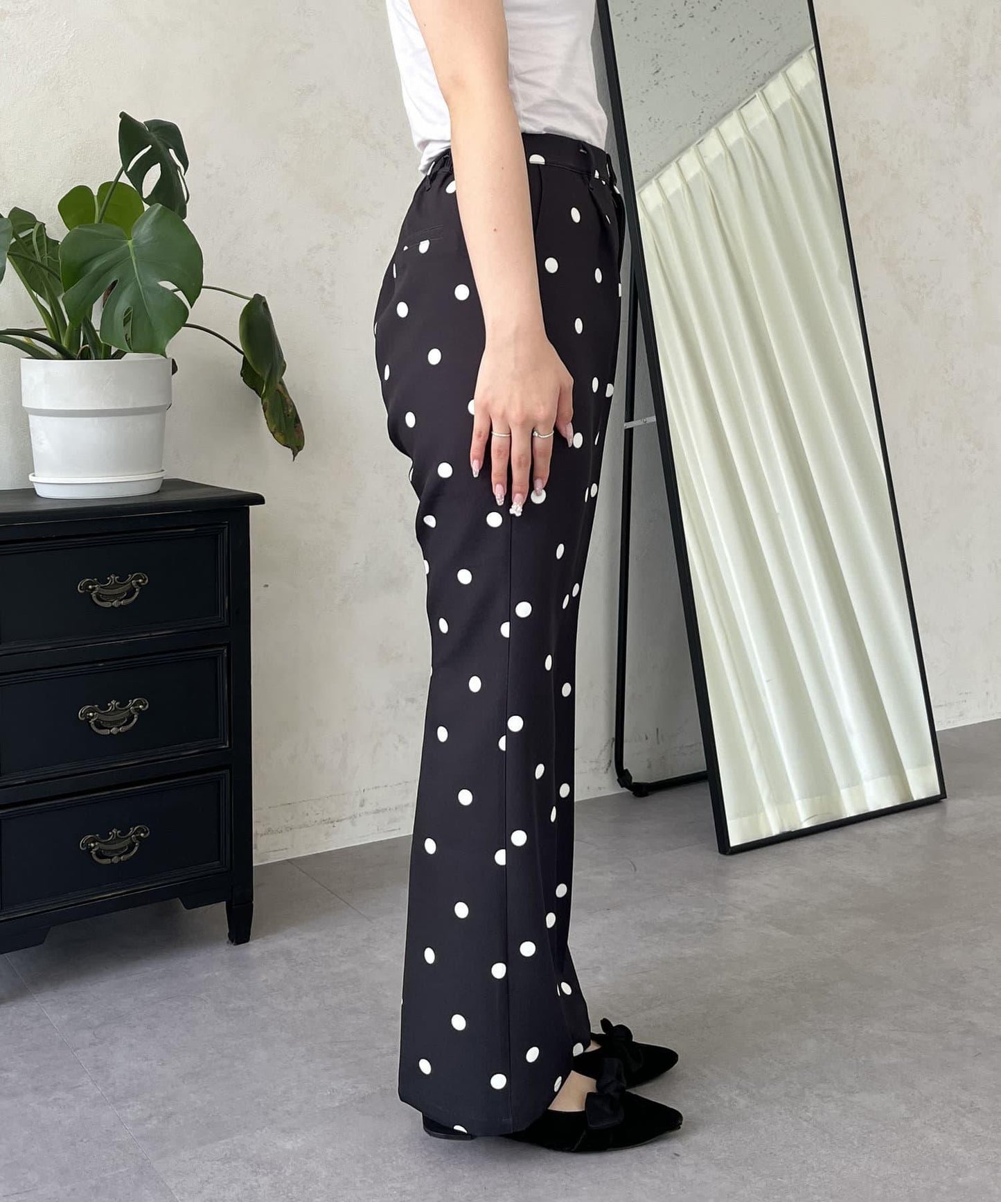 中壓褶圓點闊腿褲