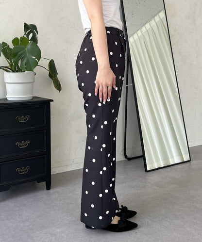 中壓褶圓點闊腿褲
