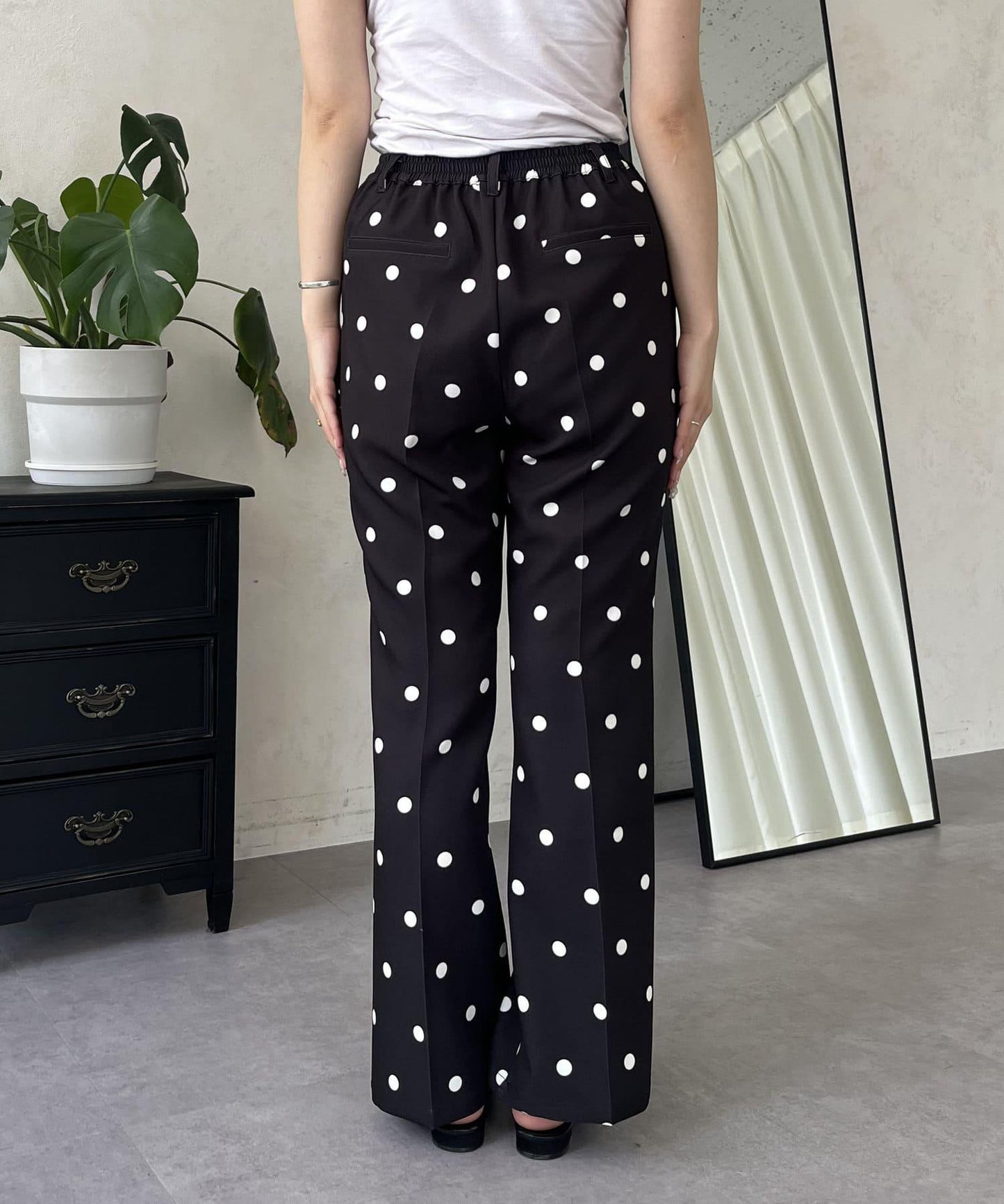 中壓褶圓點闊腿褲