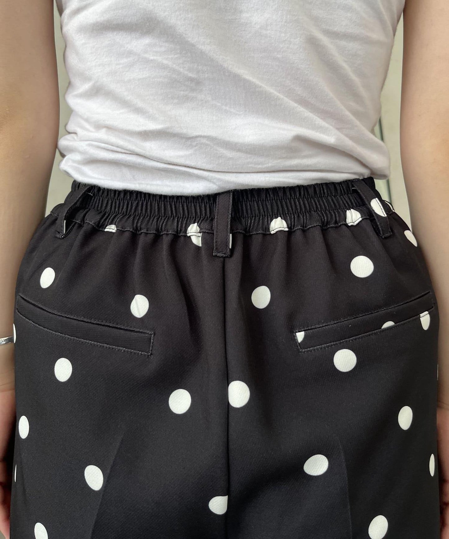 中壓褶圓點闊腿褲