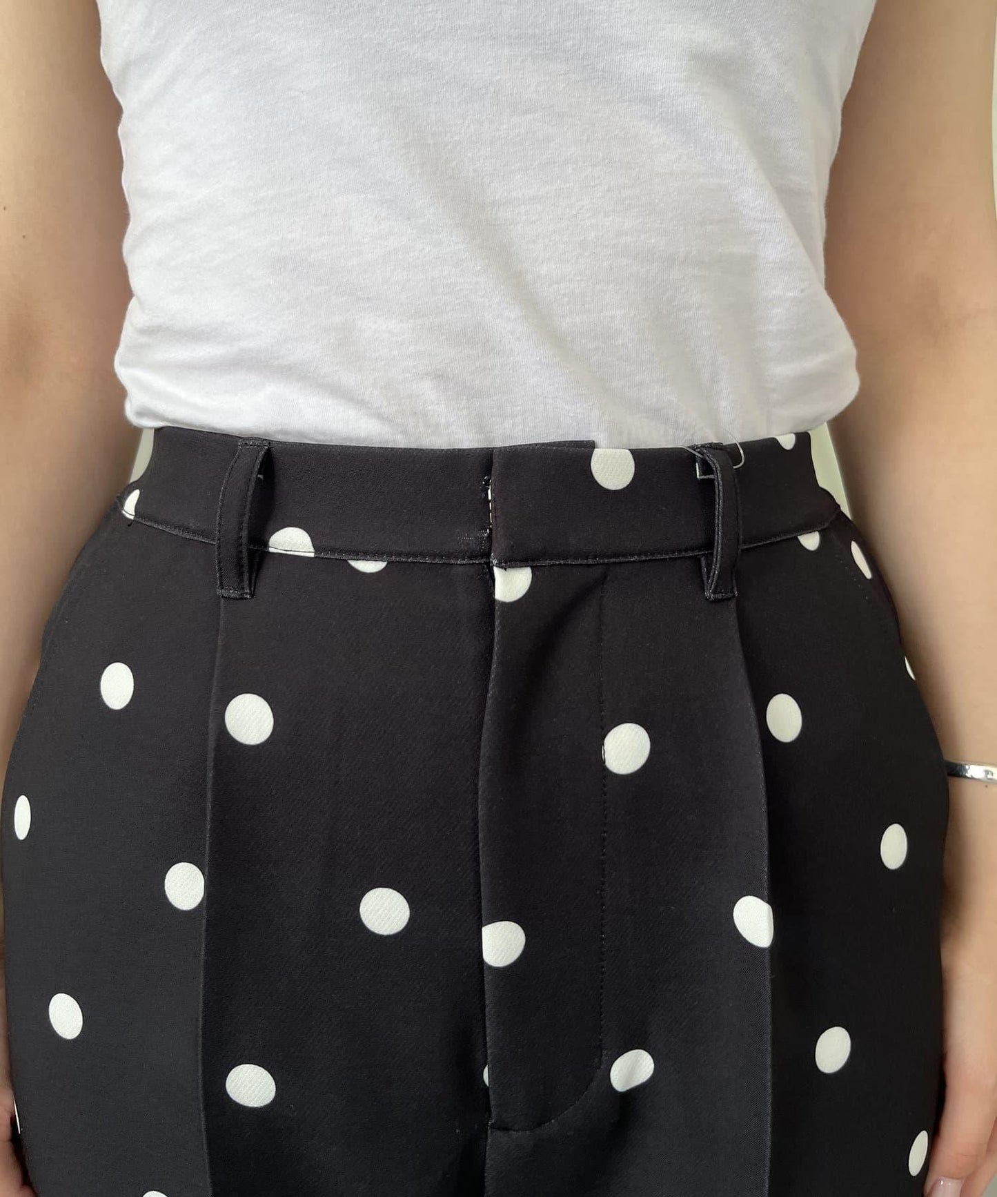 中壓褶圓點闊腿褲