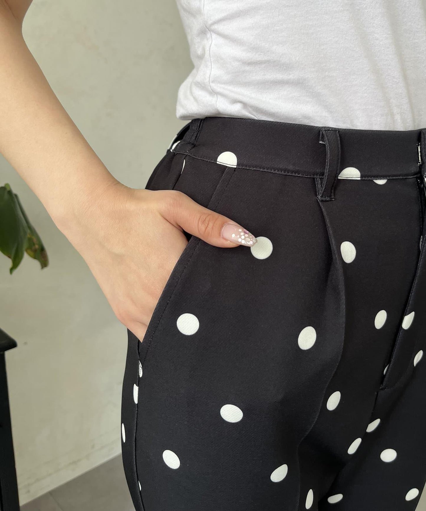 中壓褶圓點闊腿褲