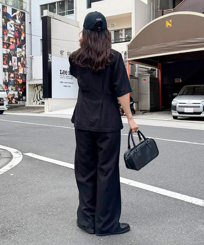 《套裝搭配》人造纖維麻半袖夾克