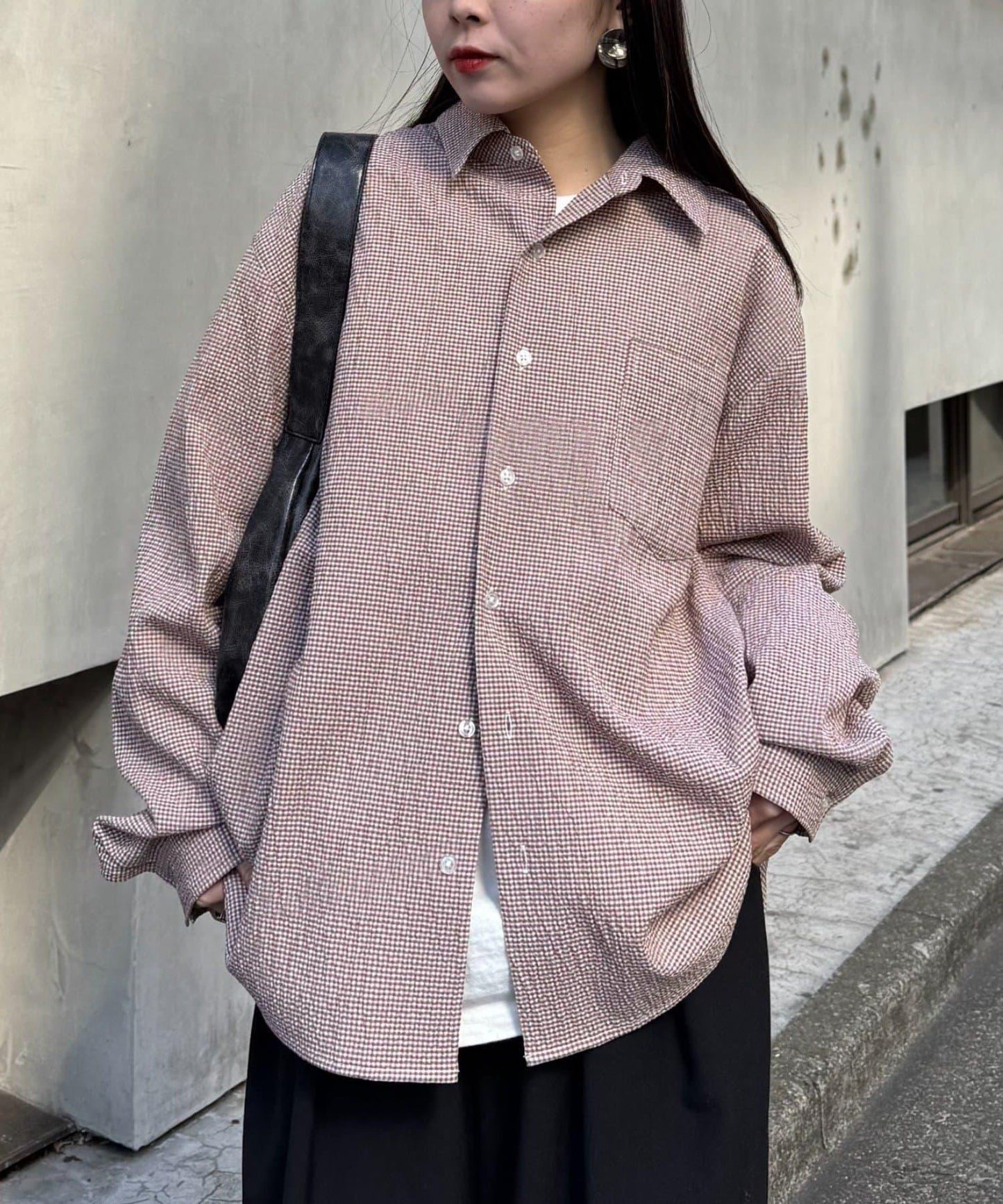 【男女通用】寬鬆剪裁透視足球格紋襯衫