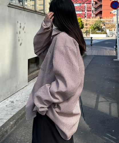 【男女通用】寬鬆剪裁透視足球格紋襯衫
