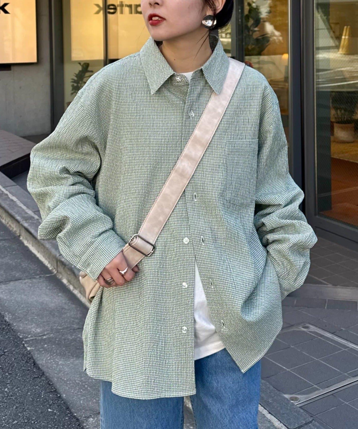 【男女通用】寬鬆剪裁透視足球格紋襯衫