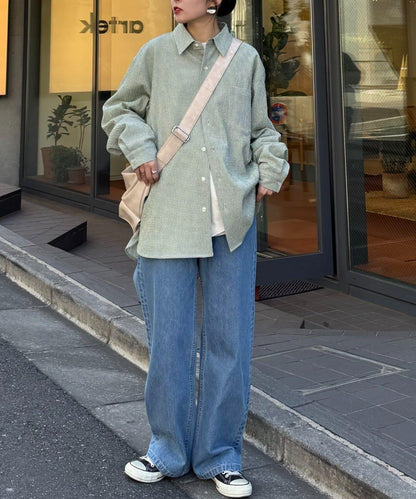 【男女通用】寬鬆剪裁透視足球格紋襯衫