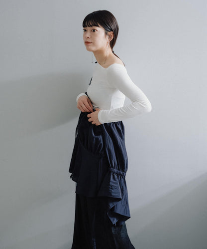 條紋單肩蕾絲襯衫