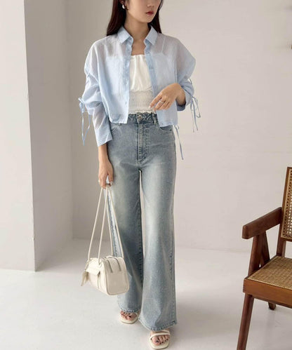 袖帶蝴蝶結透視襯衫