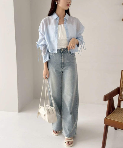 袖帶蝴蝶結透視襯衫