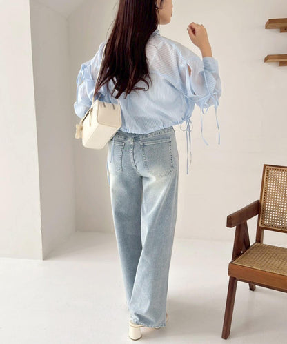 袖帶蝴蝶結透視襯衫