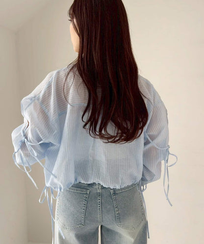 袖帶蝴蝶結透視襯衫