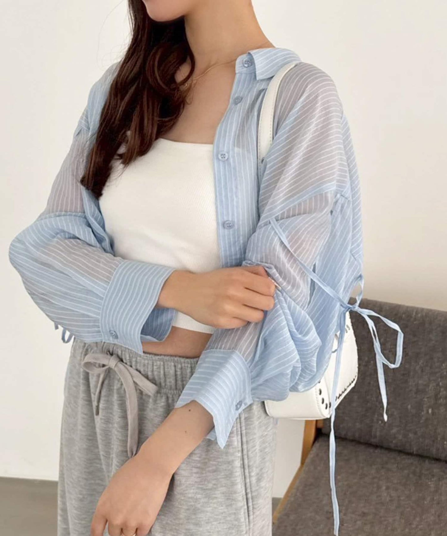 袖帶蝴蝶結透視襯衫