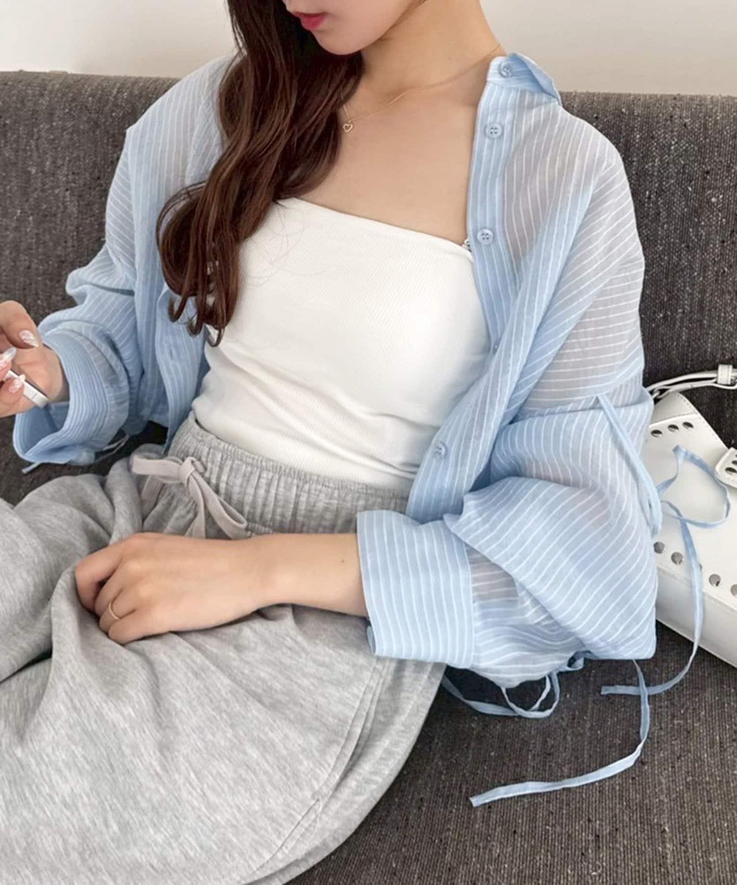 袖帶蝴蝶結透視襯衫