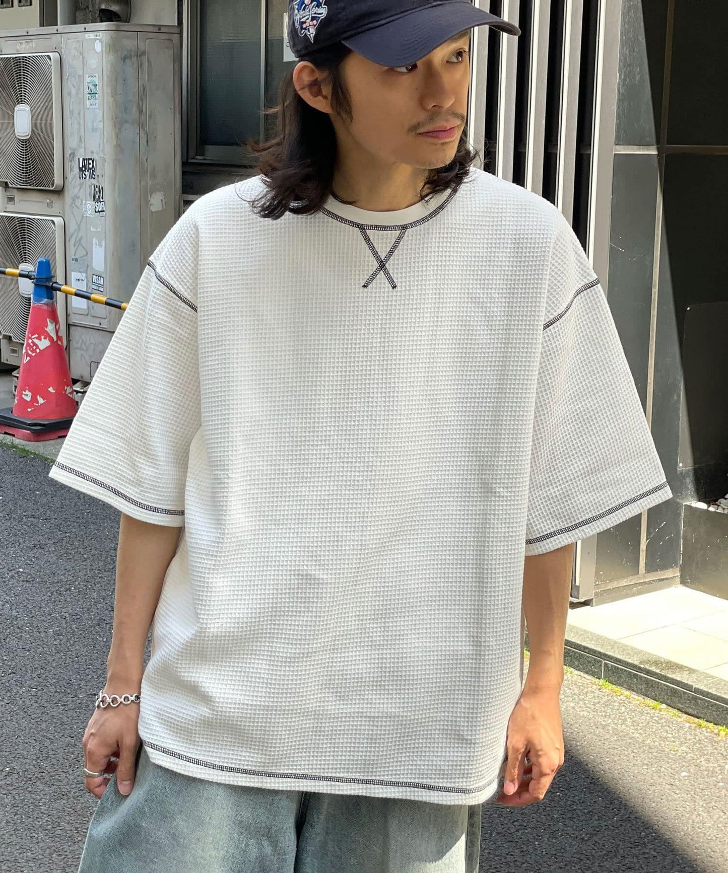 復古風格華夫格紋大尺寸T恤