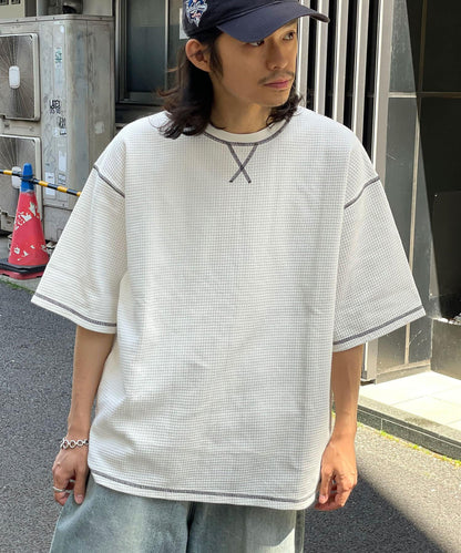 復古風格華夫格紋大尺寸T恤