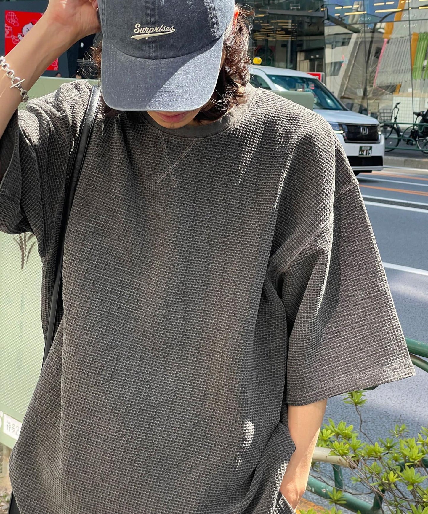 復古風格華夫格紋大尺寸T恤