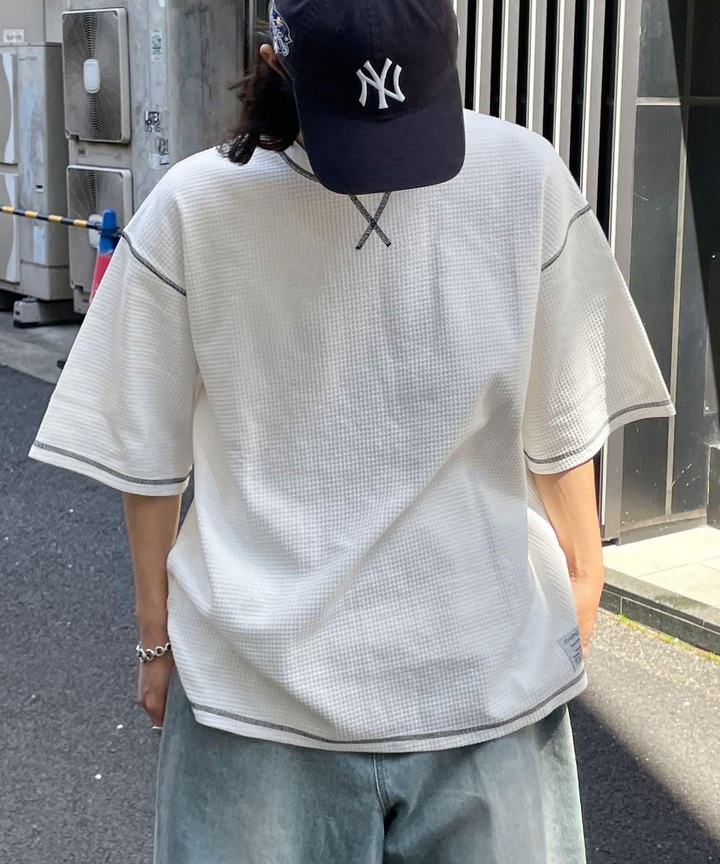 復古風格華夫格紋大尺寸T恤