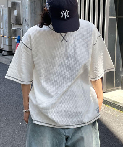 復古風格華夫格紋大尺寸T恤
