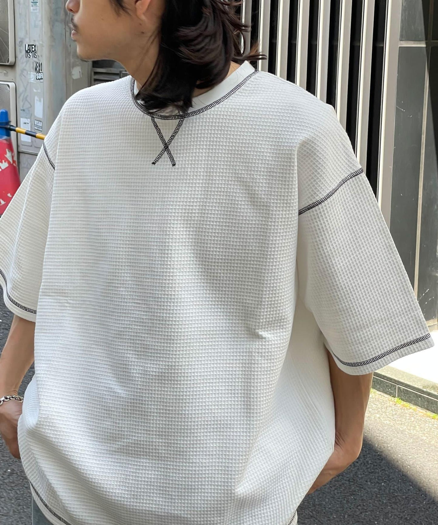 復古風格華夫格紋大尺寸T恤