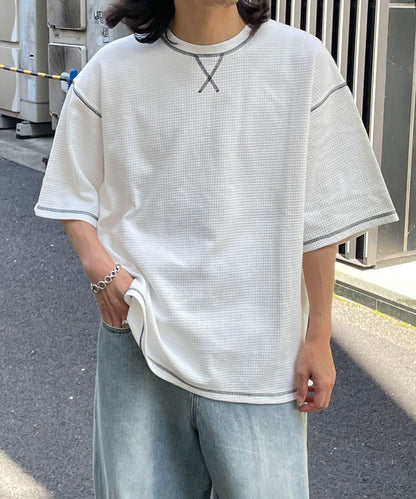 復古風格華夫格紋大尺寸T恤
