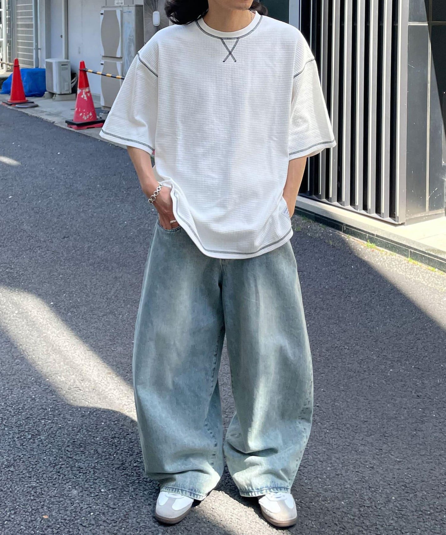 復古風格華夫格紋大尺寸T恤
