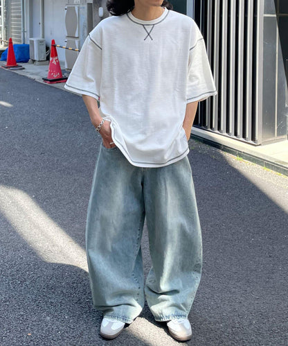 復古風格華夫格紋大尺寸T恤