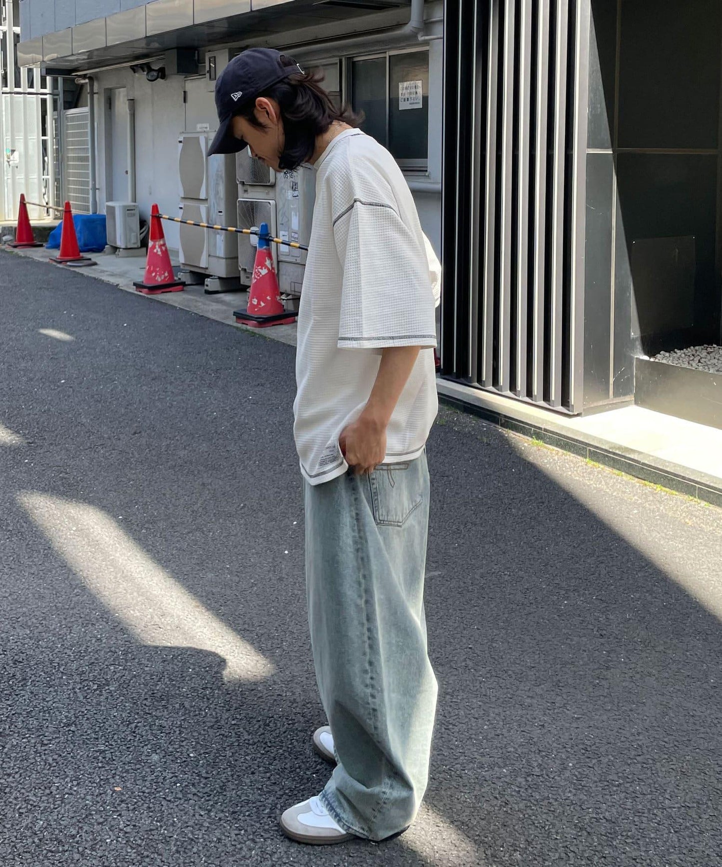 復古風格華夫格紋大尺寸T恤