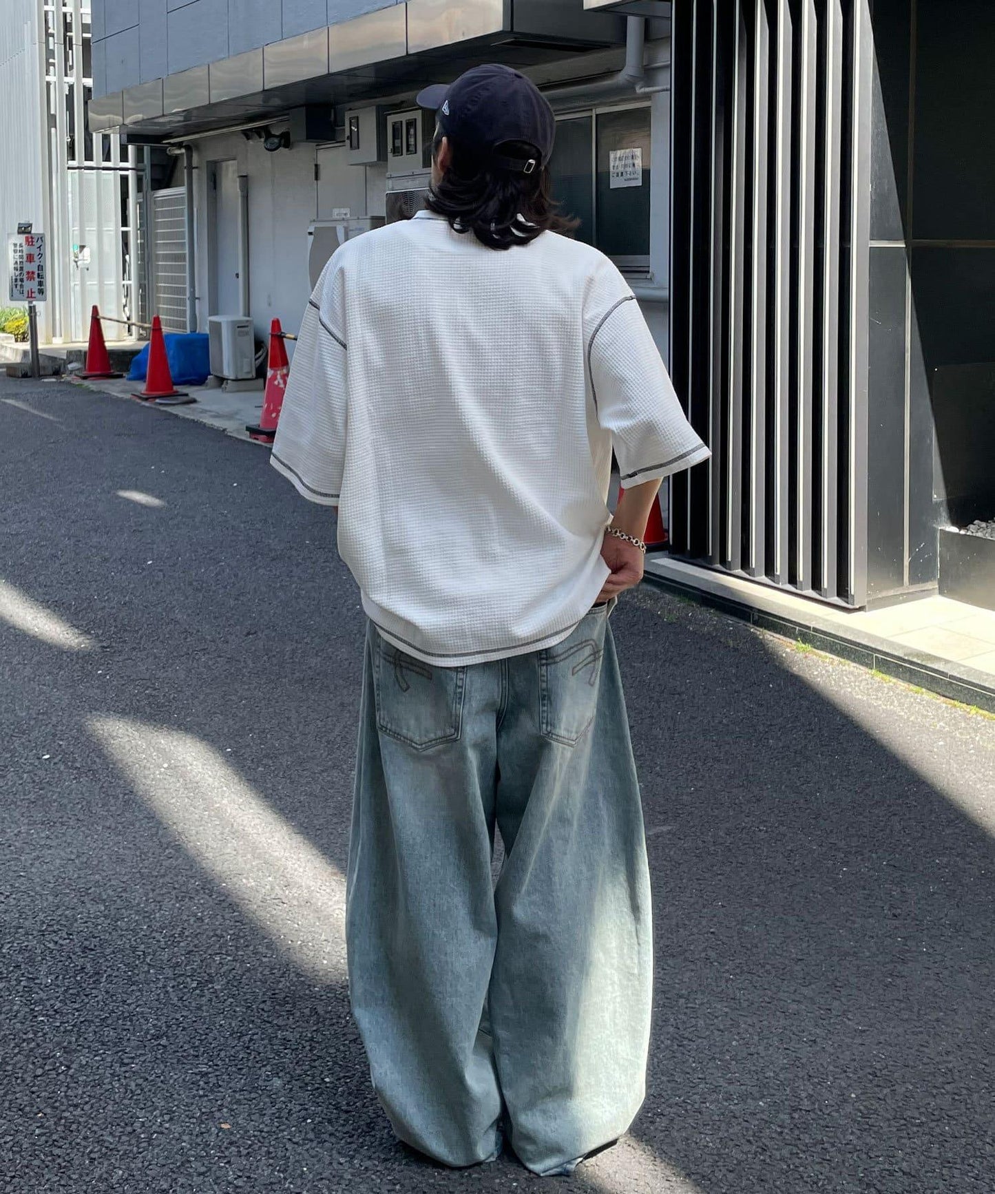 復古風格華夫格紋大尺寸T恤