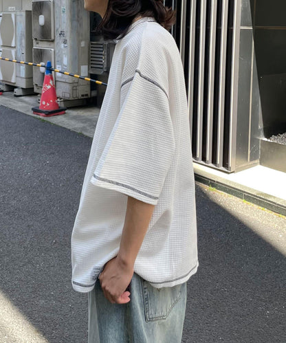 復古風格華夫格紋大尺寸T恤