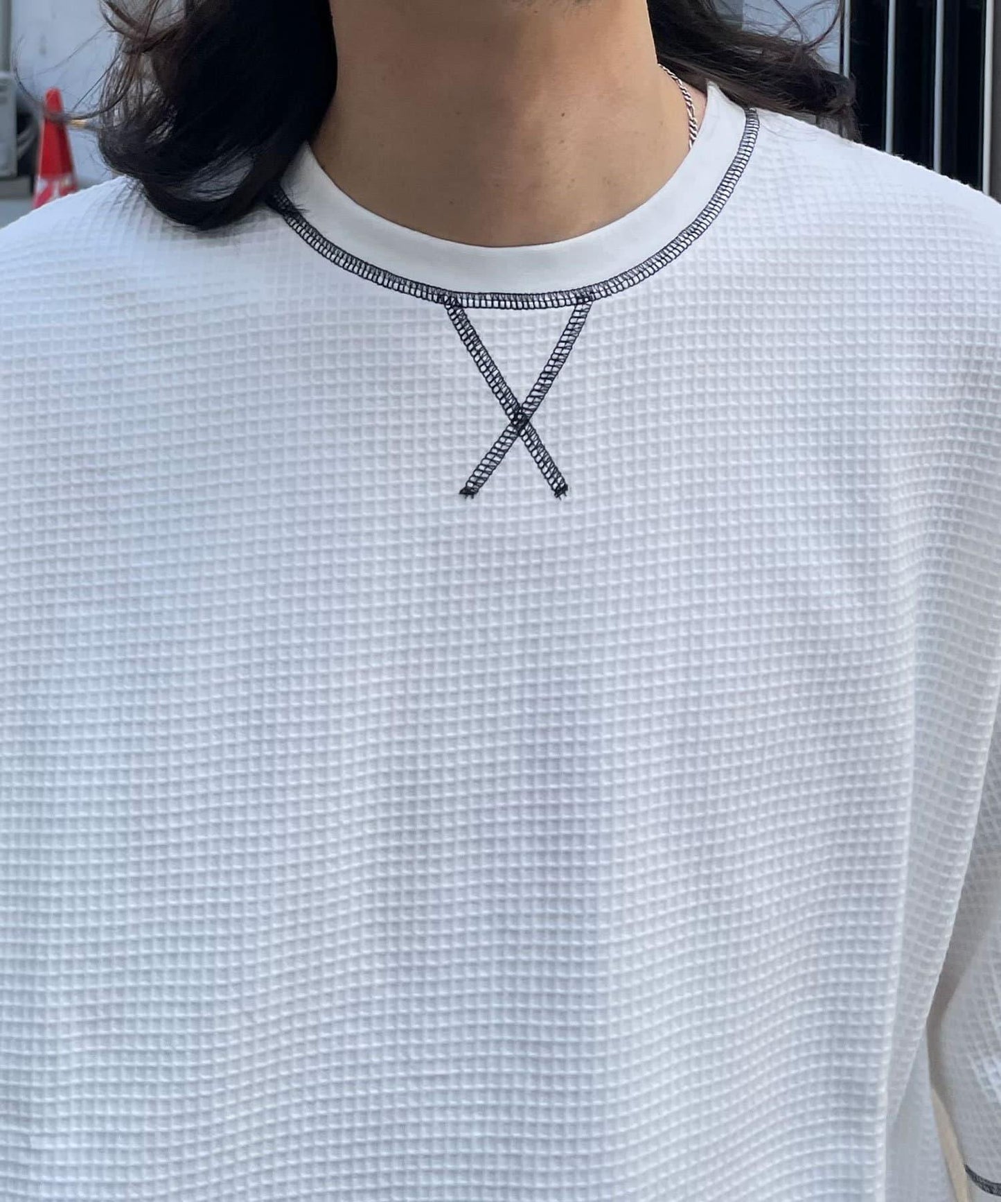 復古風格華夫格紋大尺寸T恤
