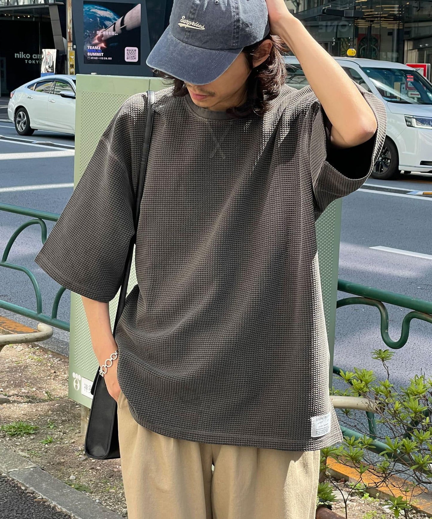 復古風格華夫格紋大尺寸T恤