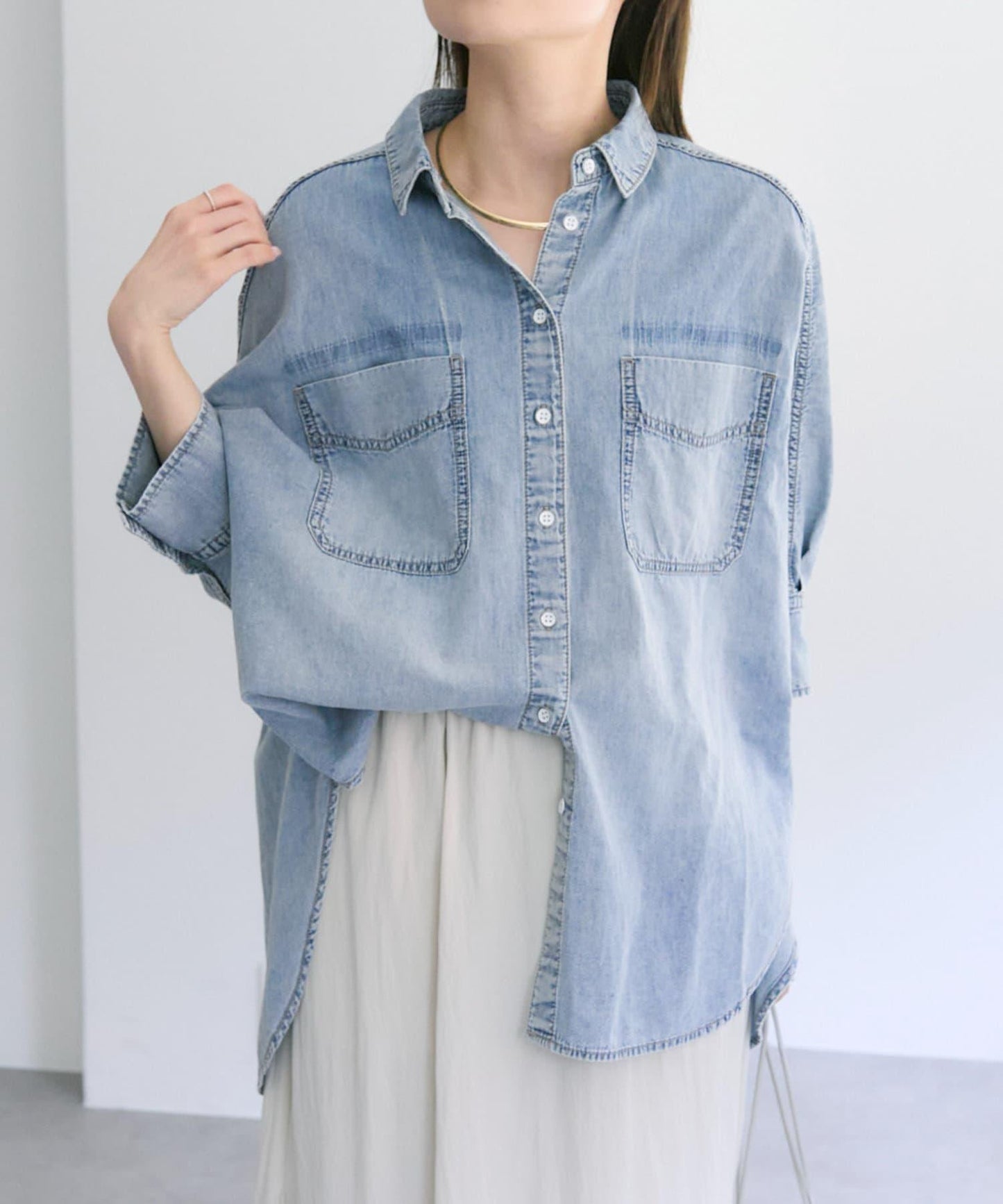 【25週年紀念款】棉麻牛仔半袖襯衫