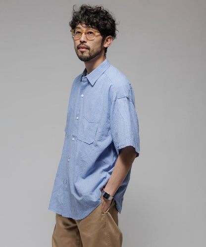 聯名 輕鬆版型 褶皺處理 常規領口 短袖 格子襯衫