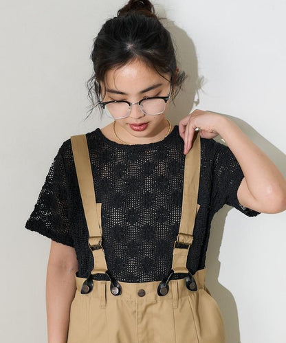 2WAY花朵網眼短袖開衫