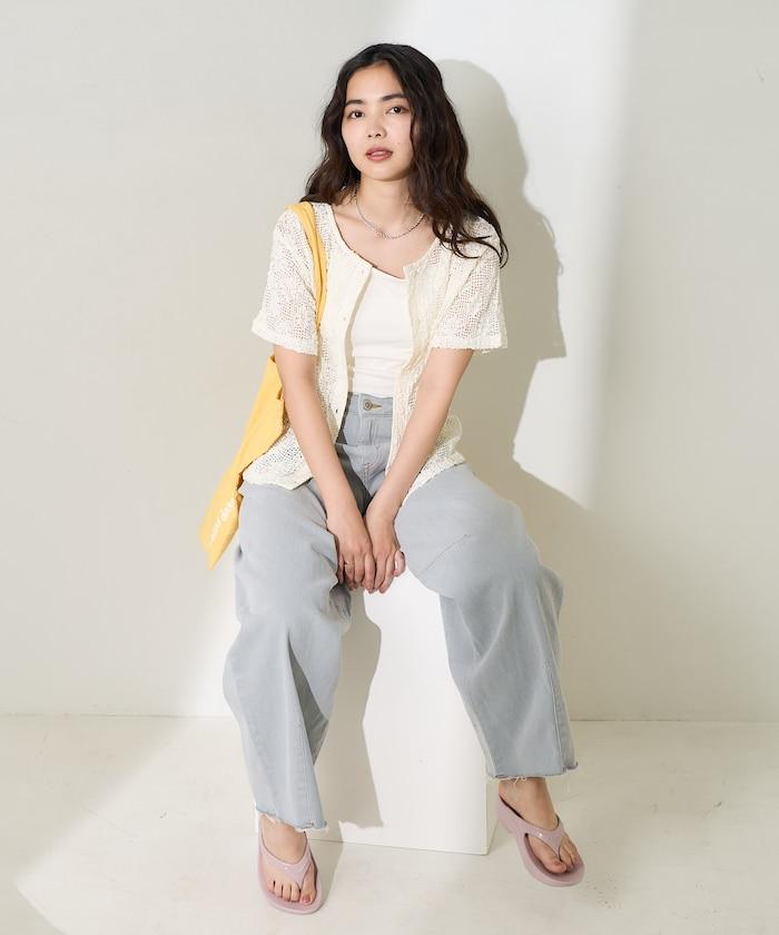 2WAY花朵網眼短袖開衫