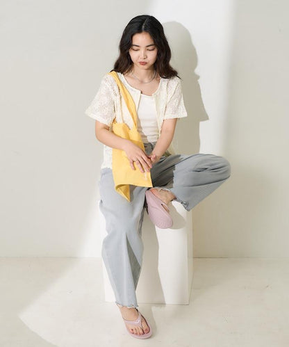 2WAY花朵網眼短袖開衫