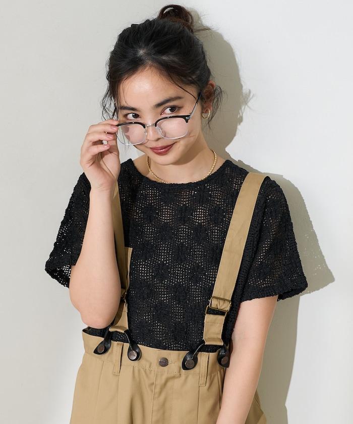 2WAY花朵網眼短袖開衫