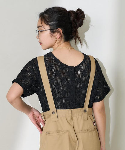 2WAY花朵網眼短袖開衫