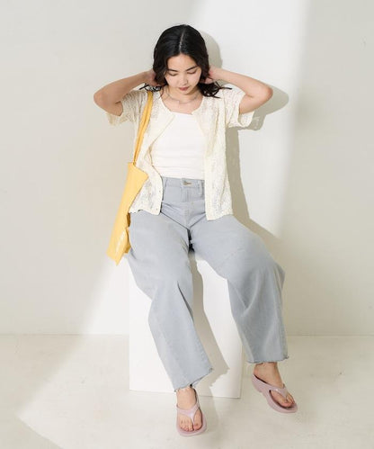 2WAY花朵網眼短袖開衫