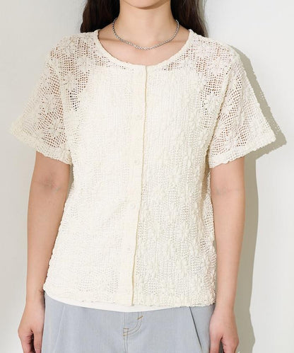 2WAY花朵網眼短袖開衫