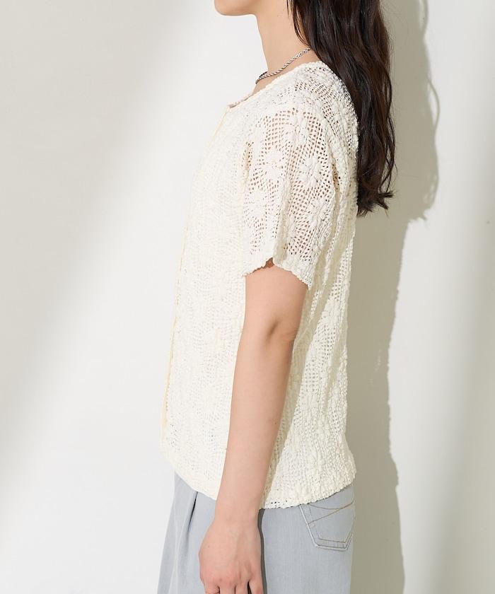 2WAY花朵網眼短袖開衫