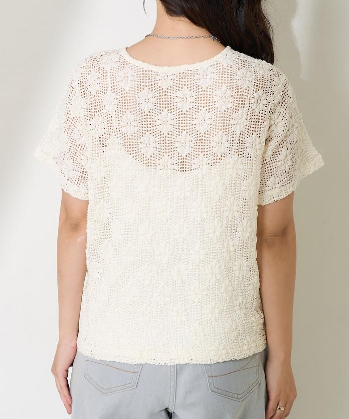 2WAY花朵網眼短袖開衫