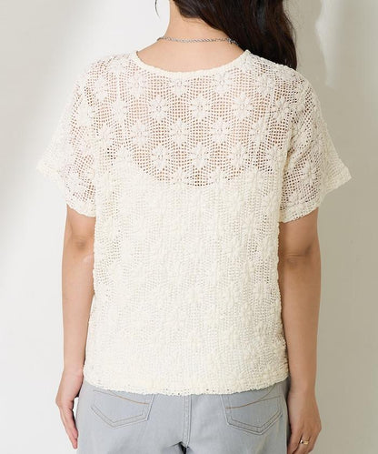 2WAY花朵網眼短袖開衫