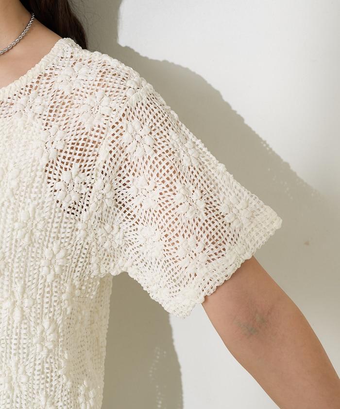 2WAY花朵網眼短袖開衫